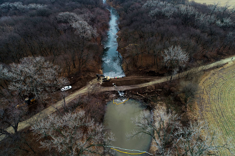 Aerial view of oil spill in Kansas