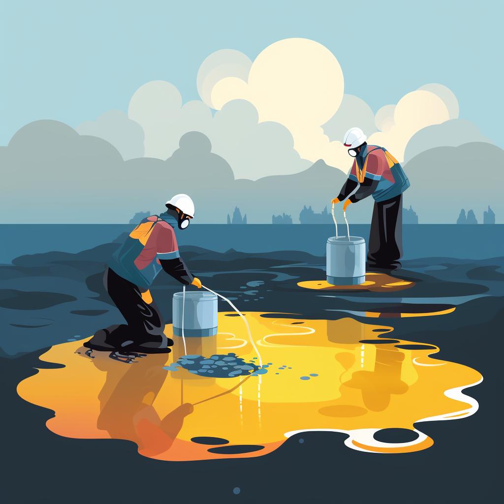 Scientists releasing microorganisms into an oil spill area